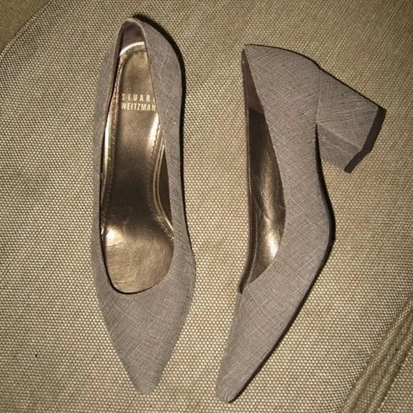 ❤️STUART WEITZMAN GRAY CHUNKY HEEL AND POINTY TOE SHOES SZ 6 - Picture 2 of 6